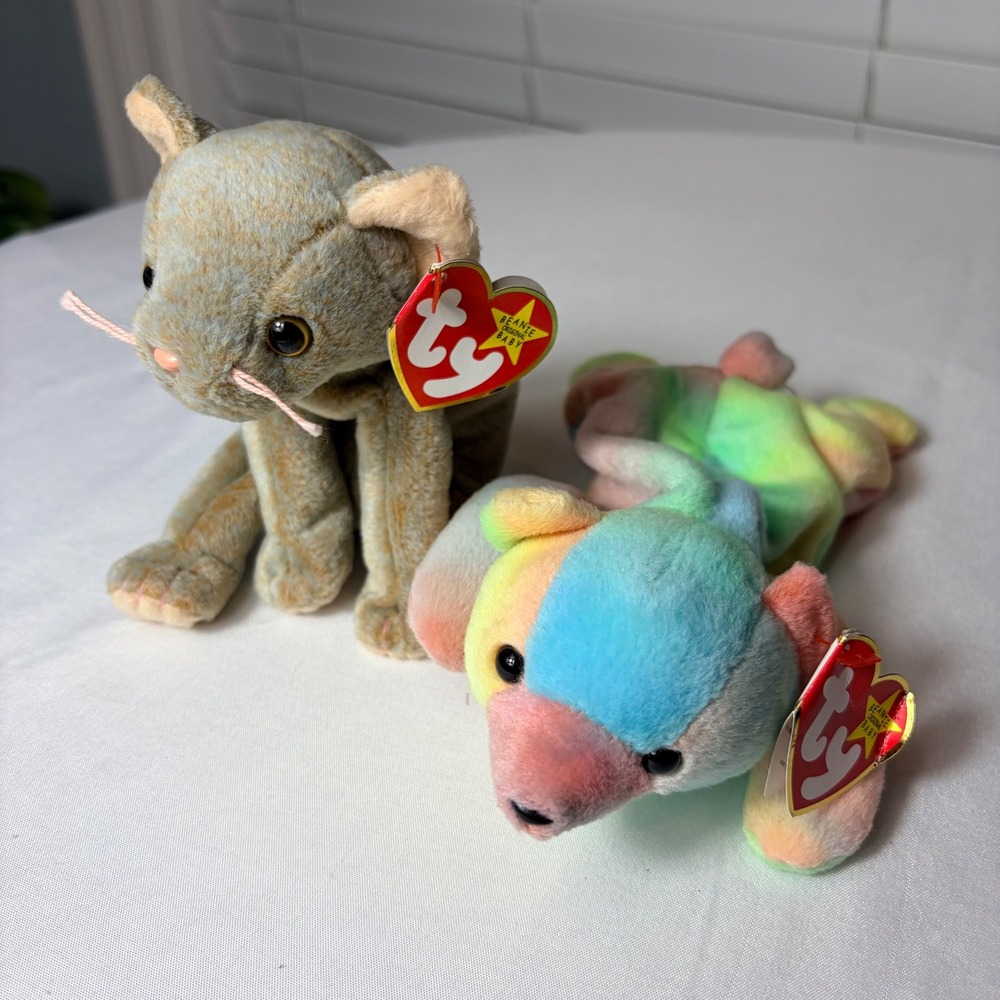 Ty Beanie Babies Scat the Cat and Sammy the Bear 1999 Plush Toy Bundle 2pc